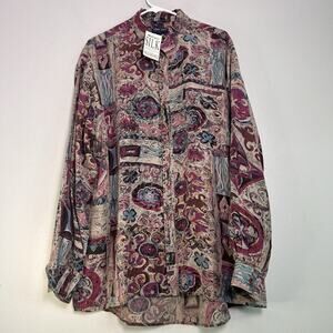 Vintage Roger David 100% Silk Shirt NWT 80s 90s Abstract Art to Wear Boho Sz XL